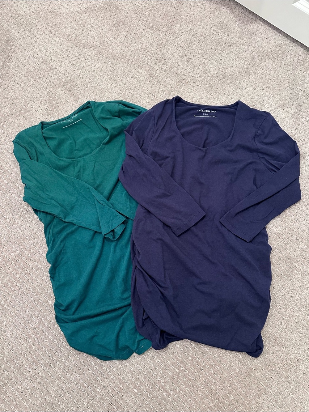 A Pea in the Pod Maternity Ruched Long Sleeve Tops, Bundle of 2, Large